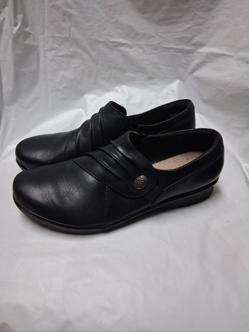 Clarks Collection Womens Sz 8 Hope Roxanne Black Leather Loafers Slip- On Shoes
